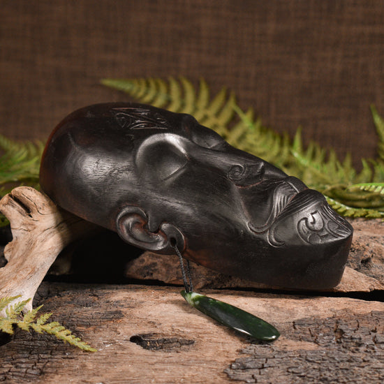 NZ Wood Wheku Mask Sculpture