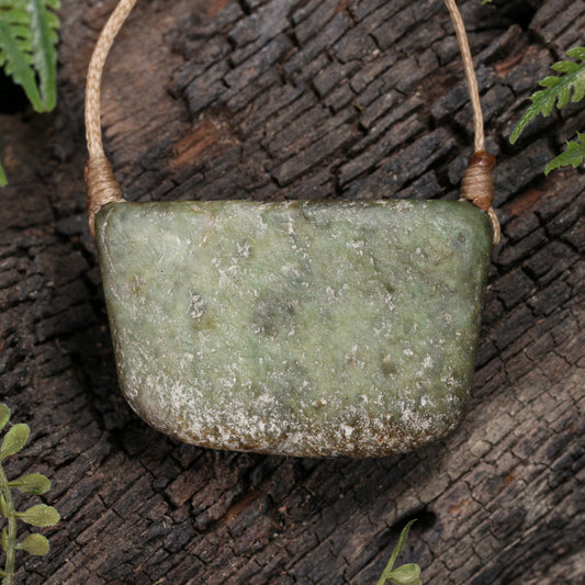NZ Greenstone Small Freeform Shield or Breastplate Pendant Flower Jade Pounamu