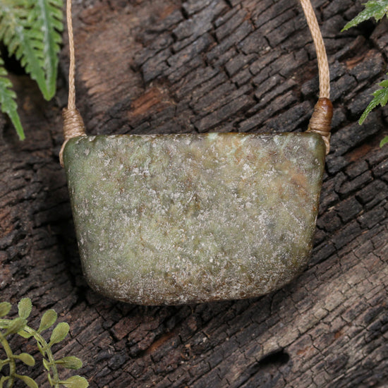 NZ Greenstone Small Freeform Shield or Breastplate Pendant Flower Jade Pounamu
