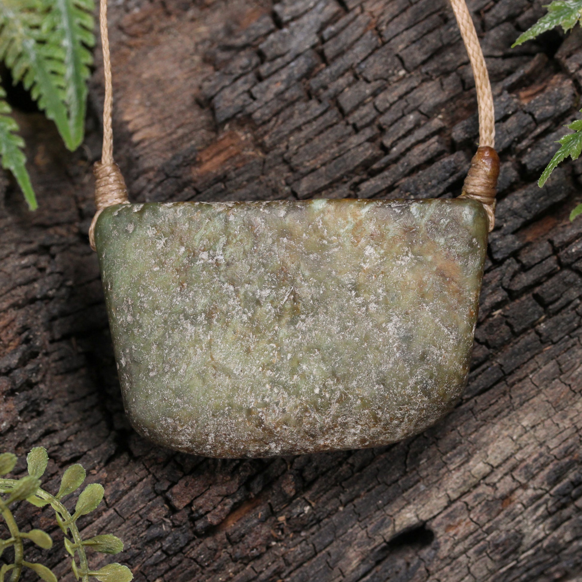 NZ Greenstone Small Freeform Shield or Breastplate Pendant Flower Jade Pounamu