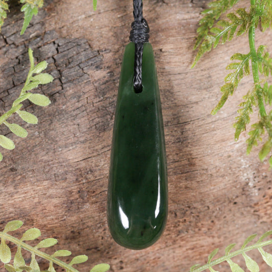 NZ Greenstone Small Freeform Roimata Pendant Kawakawa Pounamu