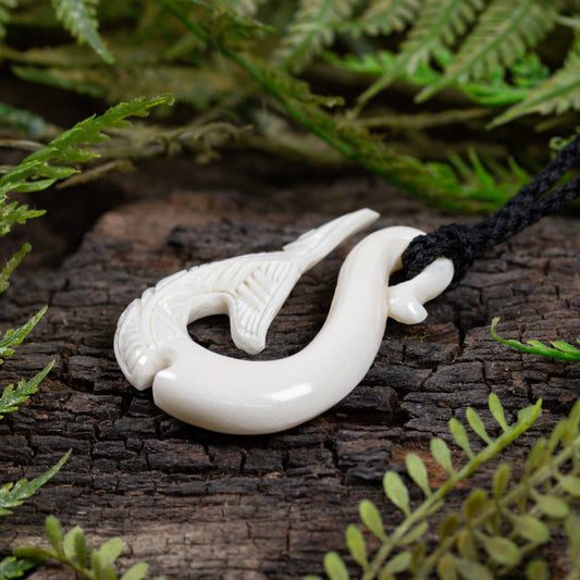 NZ Bone Medium Whale Tail Pendant