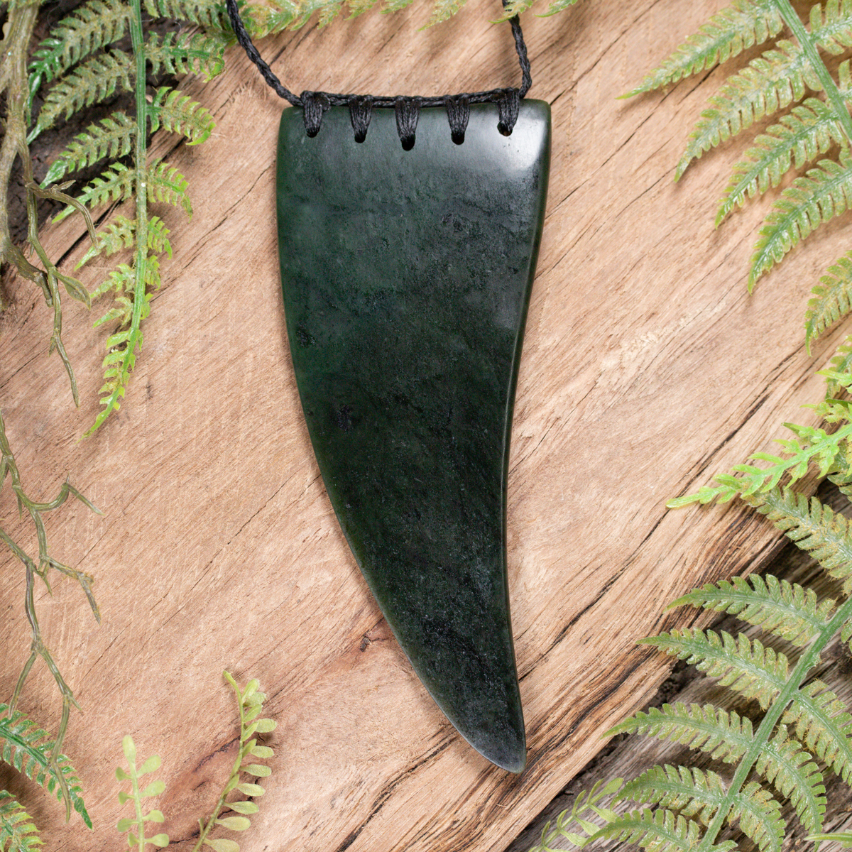 NZ Greenstone XXLarge Niho Taniwha Tooth Pendant Rimu Pounamu