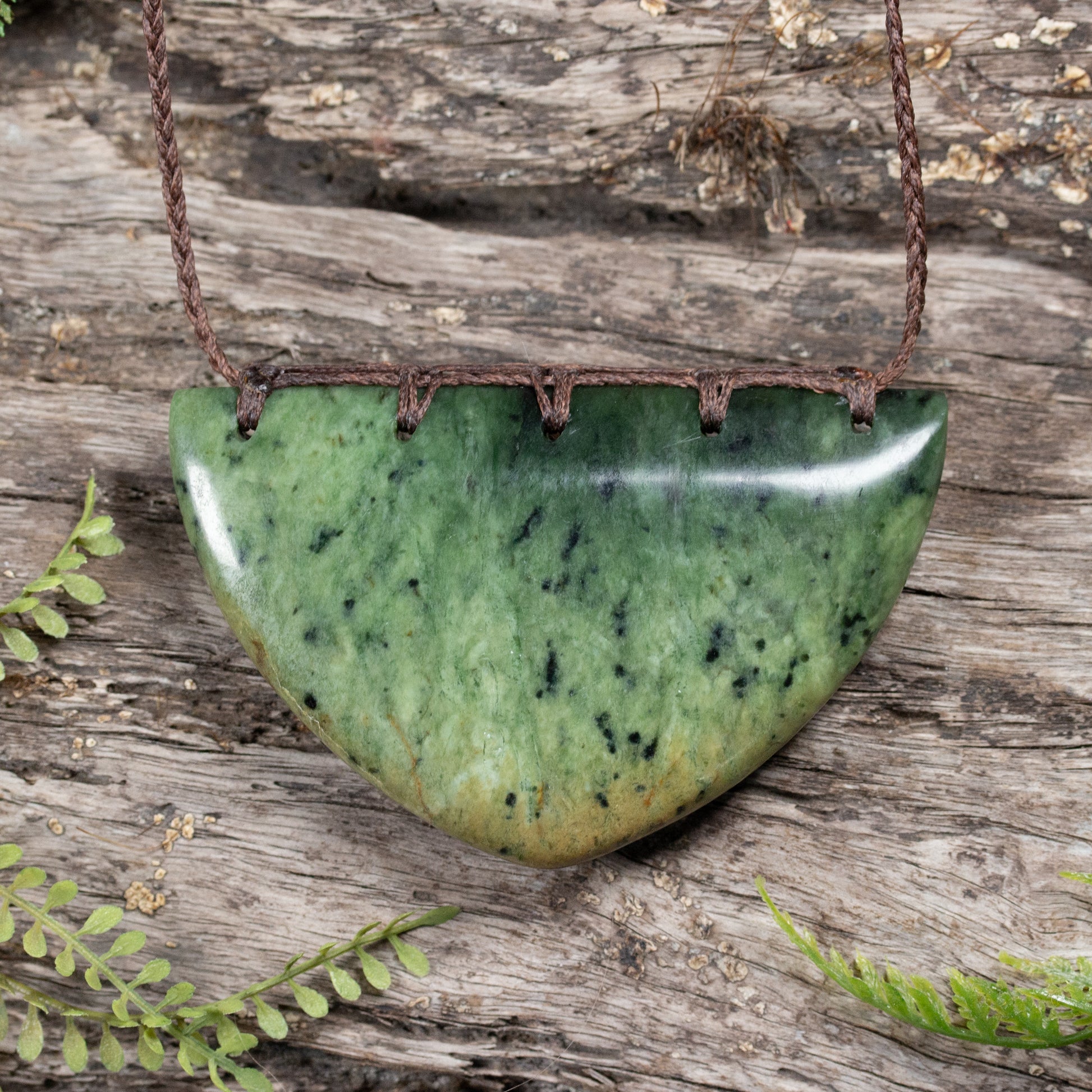 NZ Greenstone Large Kōuma Breastplate Pendant Flower Jade Pounamu