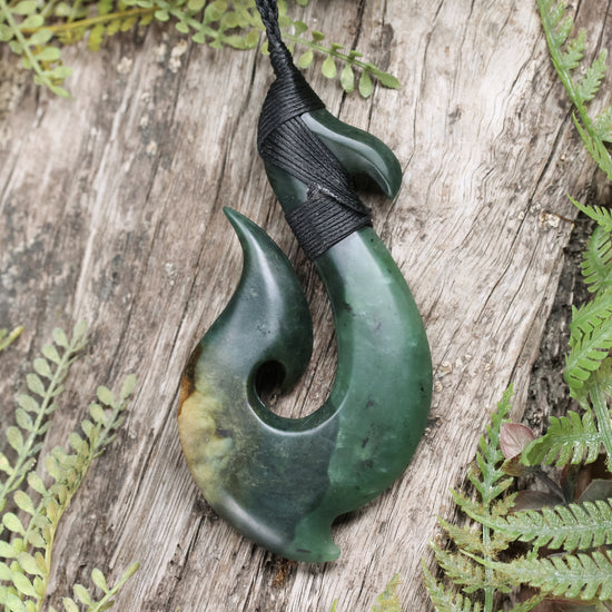 NZ Greenstone XLarge Hei Matau Pendant Flower Jade Pounamu