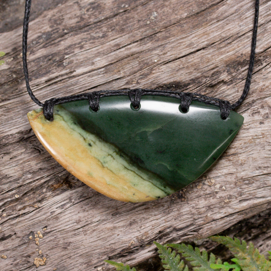 NZ Greenstone Large Kōuma Breastplate Pendant Flower Jade Pounamu