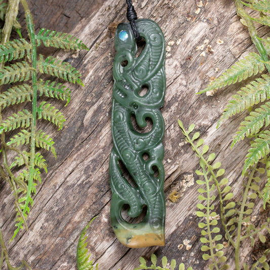 NZ Greenstone XLarge Manaia Pendant Flower Jade Pounamu