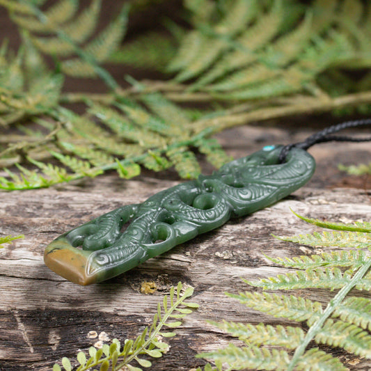 NZ Greenstone XLarge Manaia Pendant Flower Jade Pounamu