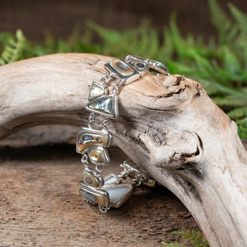 Pāua Sterling Silver Set Linked Bracelet