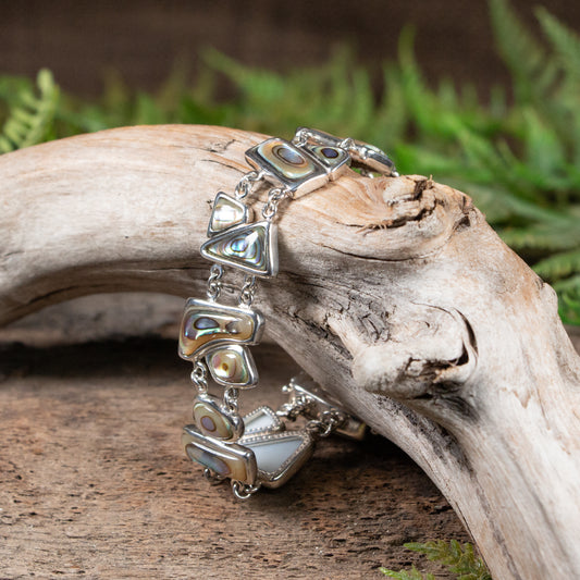 Pāua Sterling Silver Set Linked Bracelet