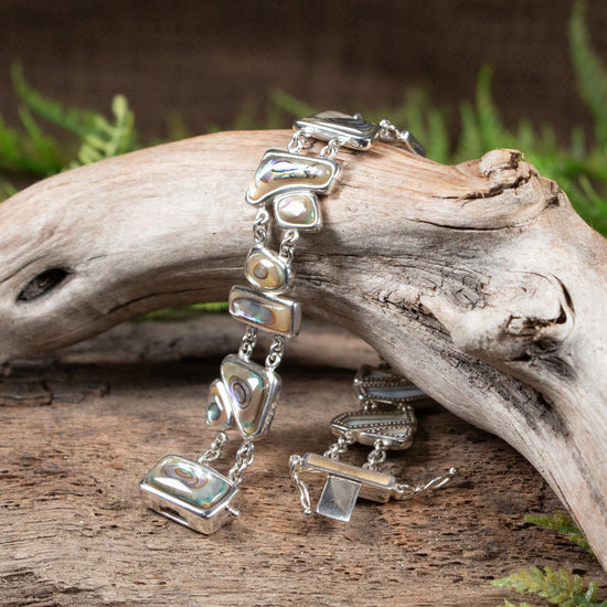 Pāua Sterling Silver Set Linked Bracelet
