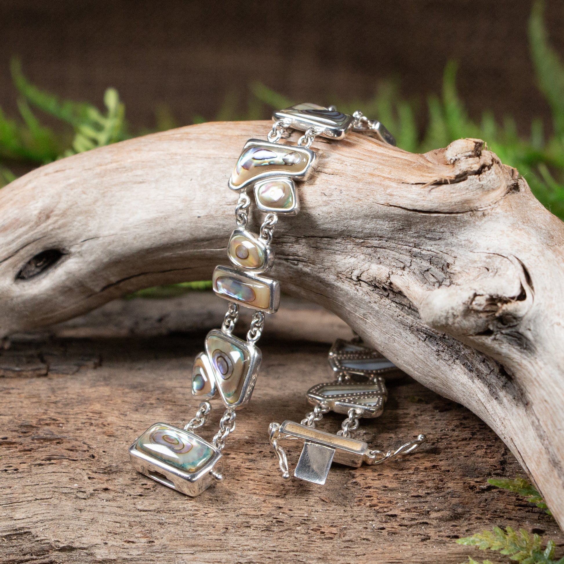 Pāua Sterling Silver Set Linked Bracelet