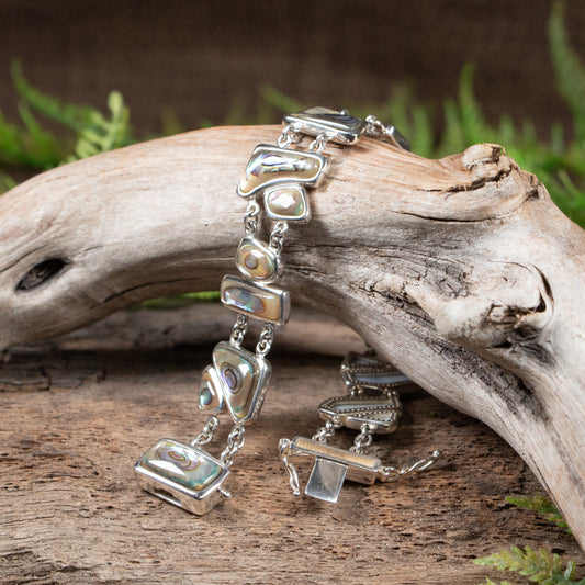 Pāua Sterling Silver Set Linked Bracelet