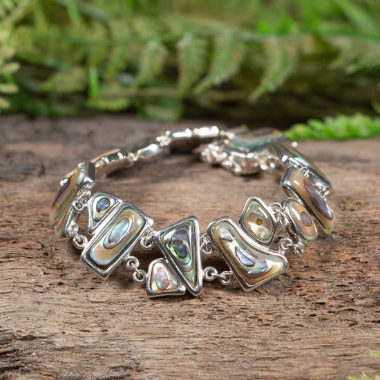Pāua Sterling Silver Set Linked Bracelet