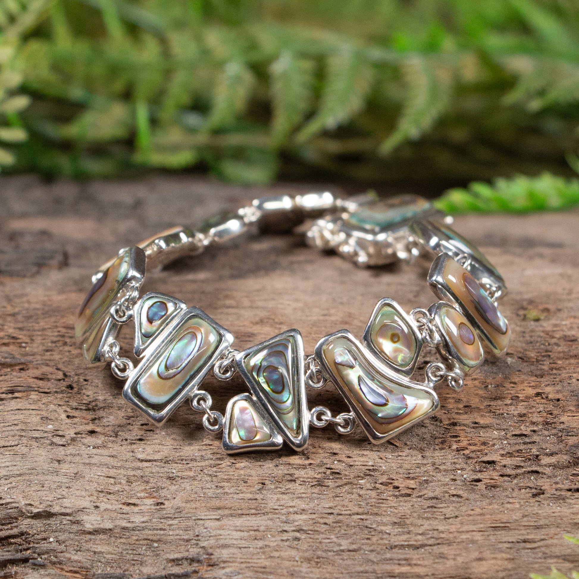 Pāua Sterling Silver Set Linked Bracelet