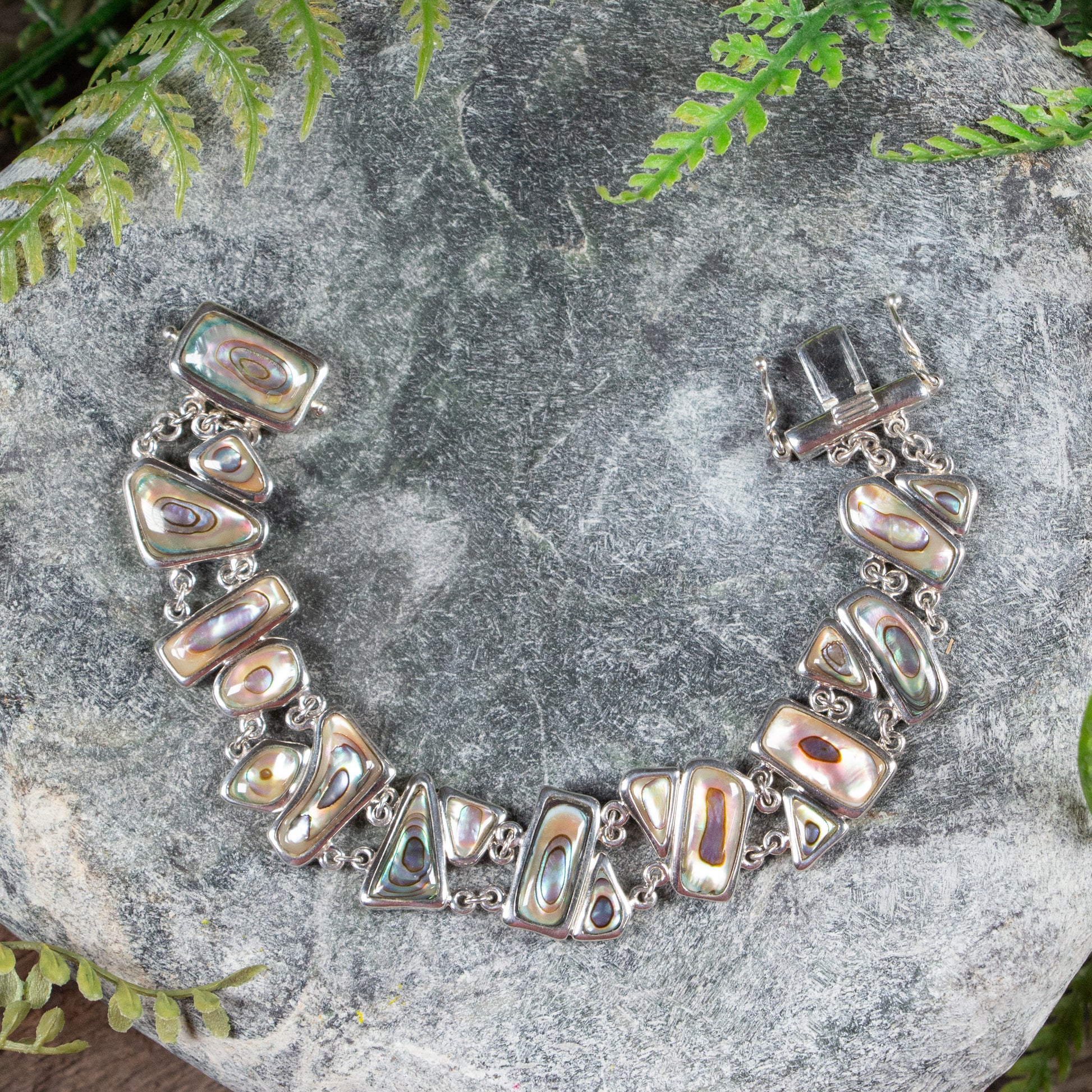 Pāua Sterling Silver Set Linked Bracelet