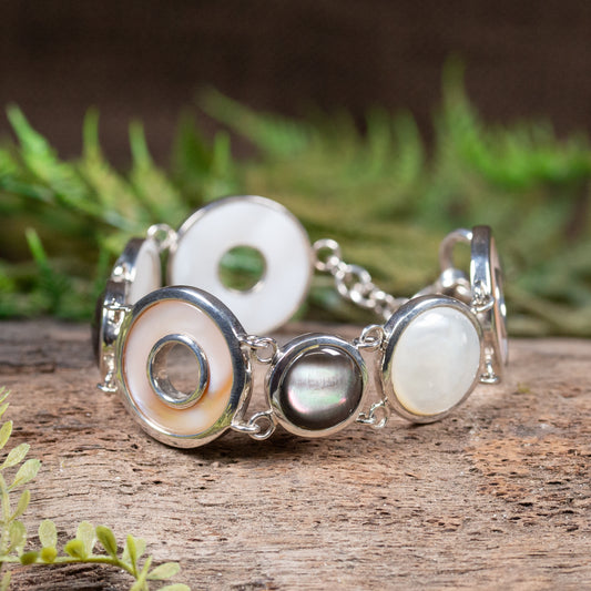Mother of Pearl Sterling Silver Set Linked Bracelet