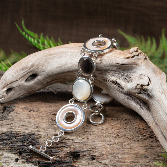 Mother of Pearl Sterling Silver Set Linked Bracelet