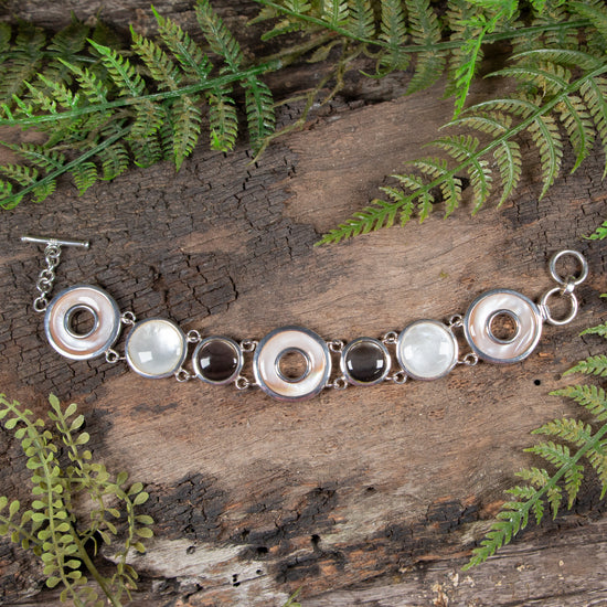 Mother of Pearl Sterling Silver Set Linked Bracelet
