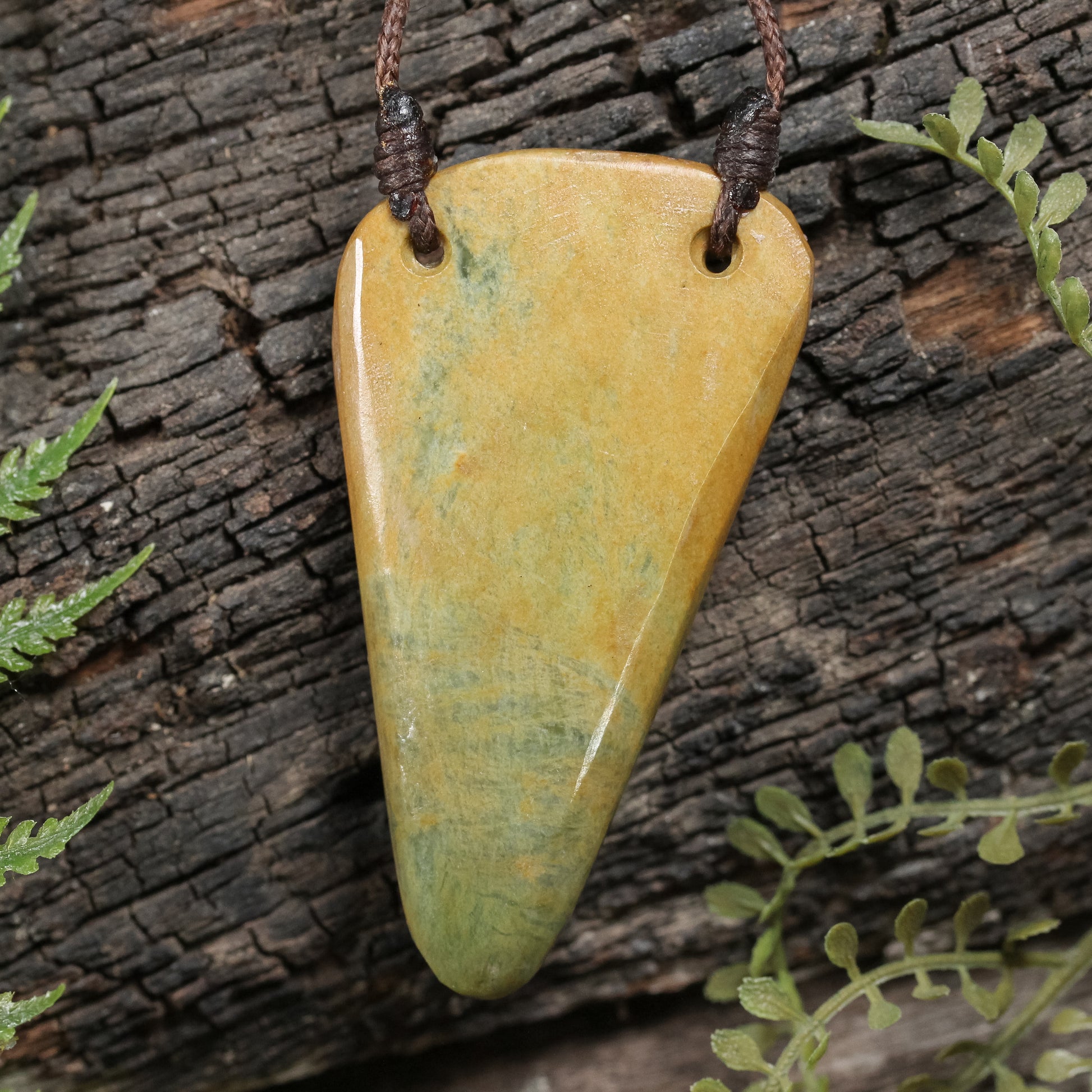 NZ Greenstone Medium Freeform Niho Taniwha Tooth Pendant Flower Jade Pounamu