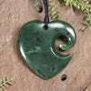 NZ Greenstone Large Koru Heart Pendant Hapopo Pounamu