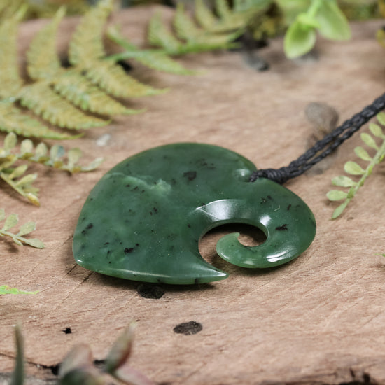 NZ Greenstone Large Koru Heart Pendant Hapopo Pounamu