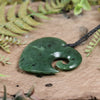 NZ Greenstone Large Koru Heart Pendant Hapopo Pounamu