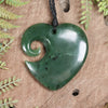 NZ Greenstone Large Koru Heart Pendant Hapopo Pounamu