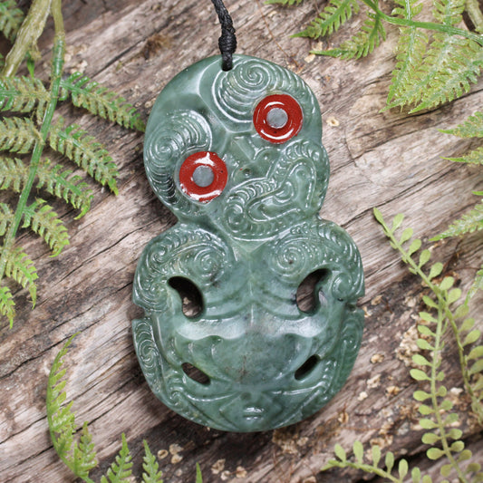 NZ Greenstone XLarge Hei Tiki Pendant Inanga Pounamu