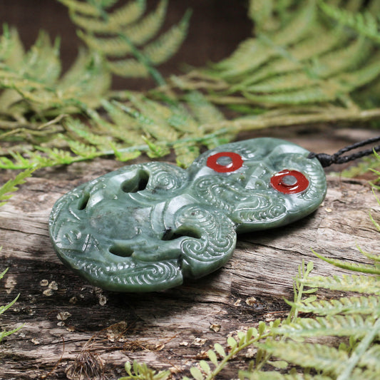 NZ Greenstone XLarge Hei Tiki Pendant Inanga Pounamu