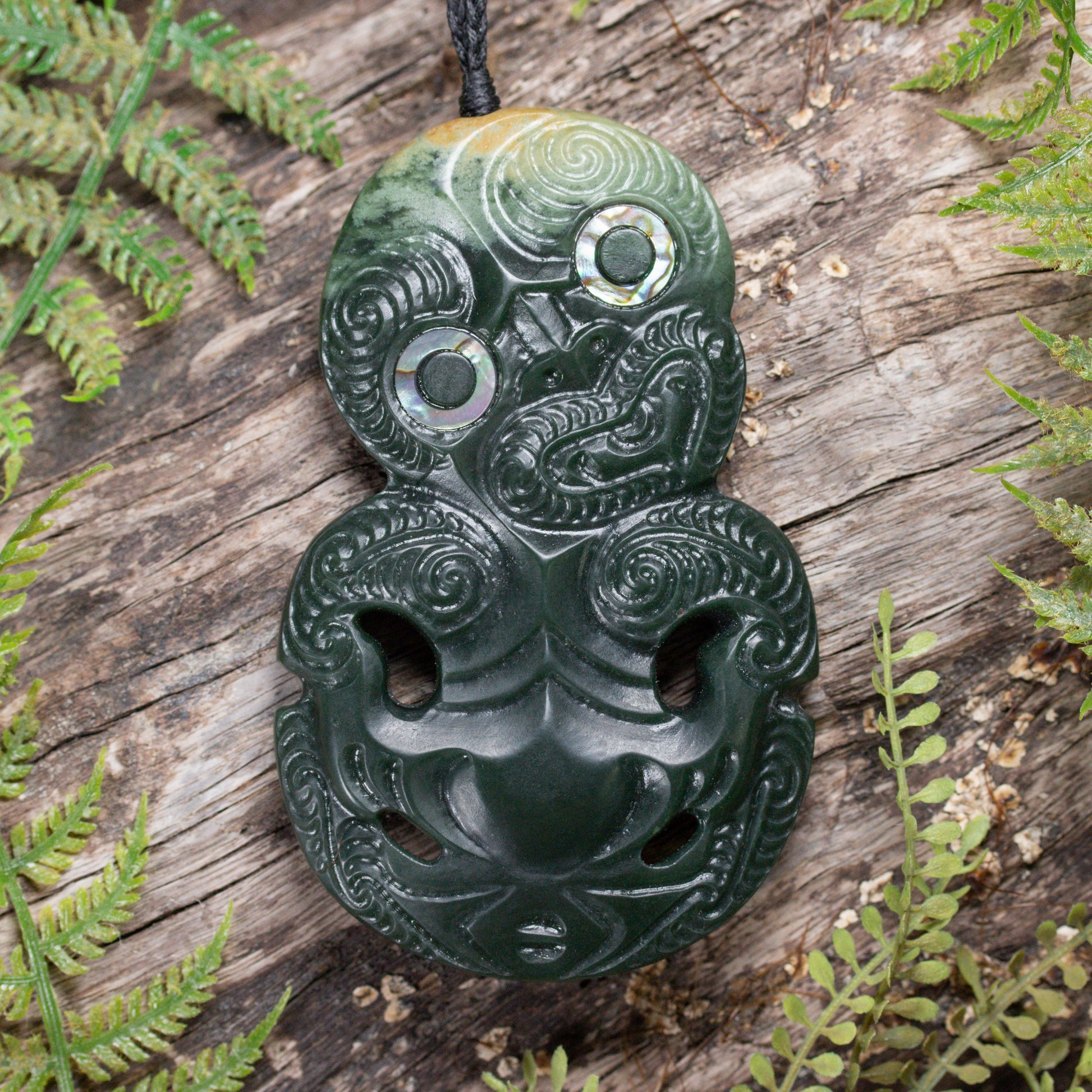 NZ Greenstone XLarge Hei Tiki Pendant Flower Jade Pounamu
