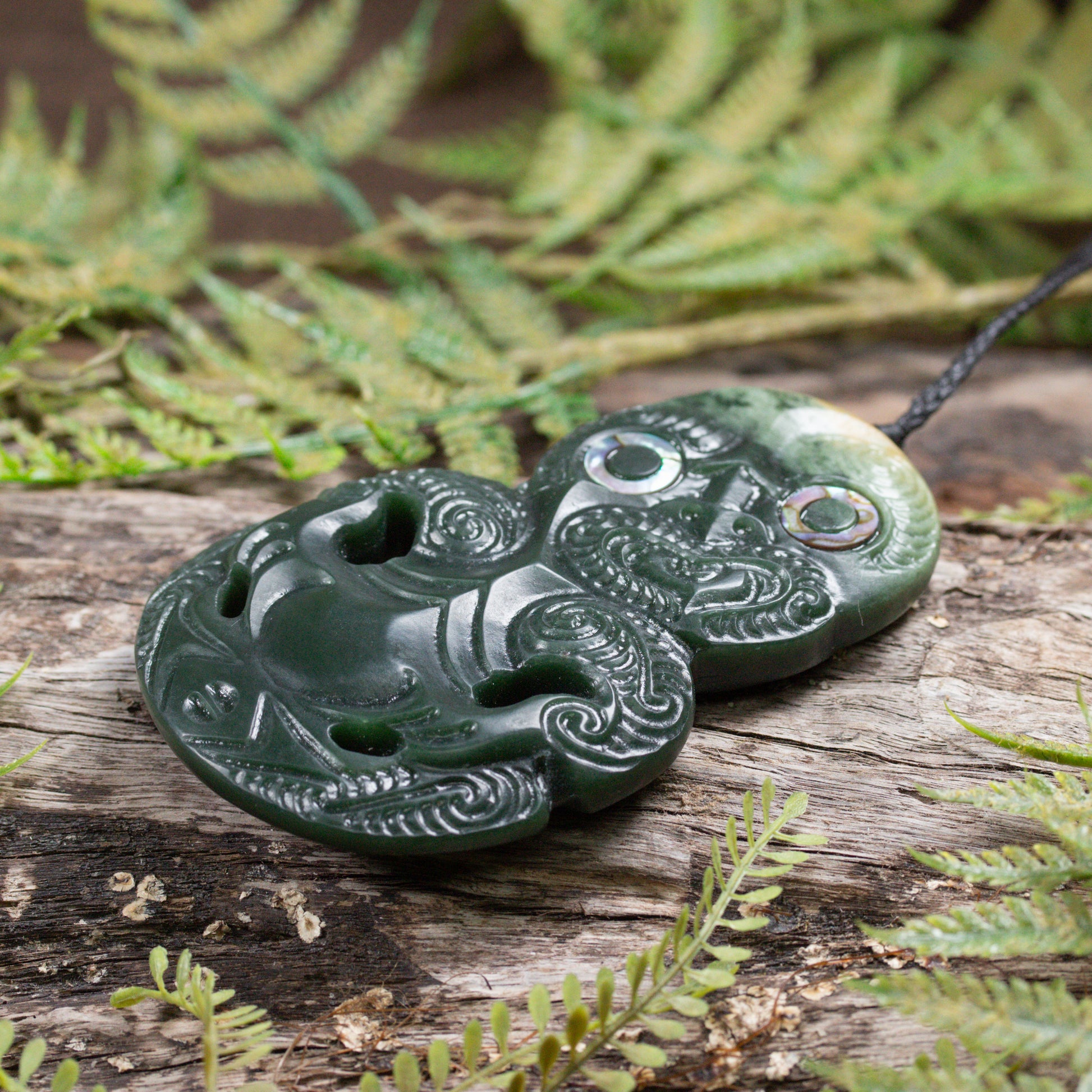 NZ Greenstone XLarge Hei Tiki Pendant Flower Jade Pounamu