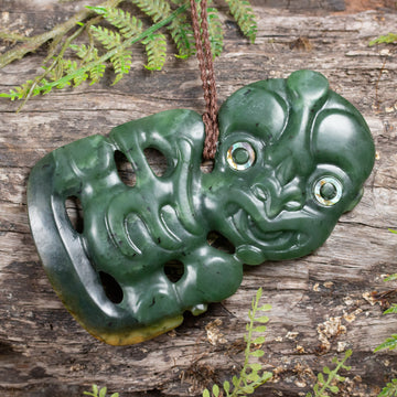 NZ Greenstone XXLarge Hei Tiki Pendant Hapopo Pounamu