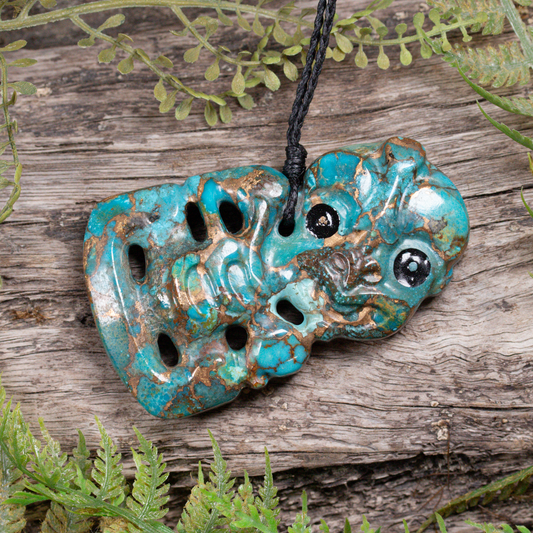 Kingman Turquoise with Bronze Large Hei Tiki Pendant