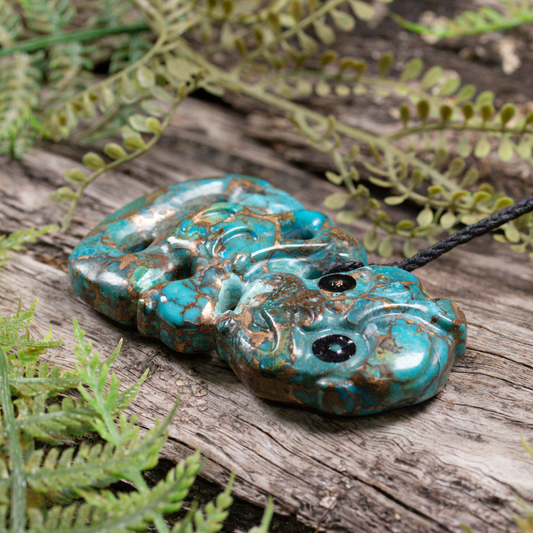 Kingman Turquoise with Bronze Large Hei Tiki Pendant