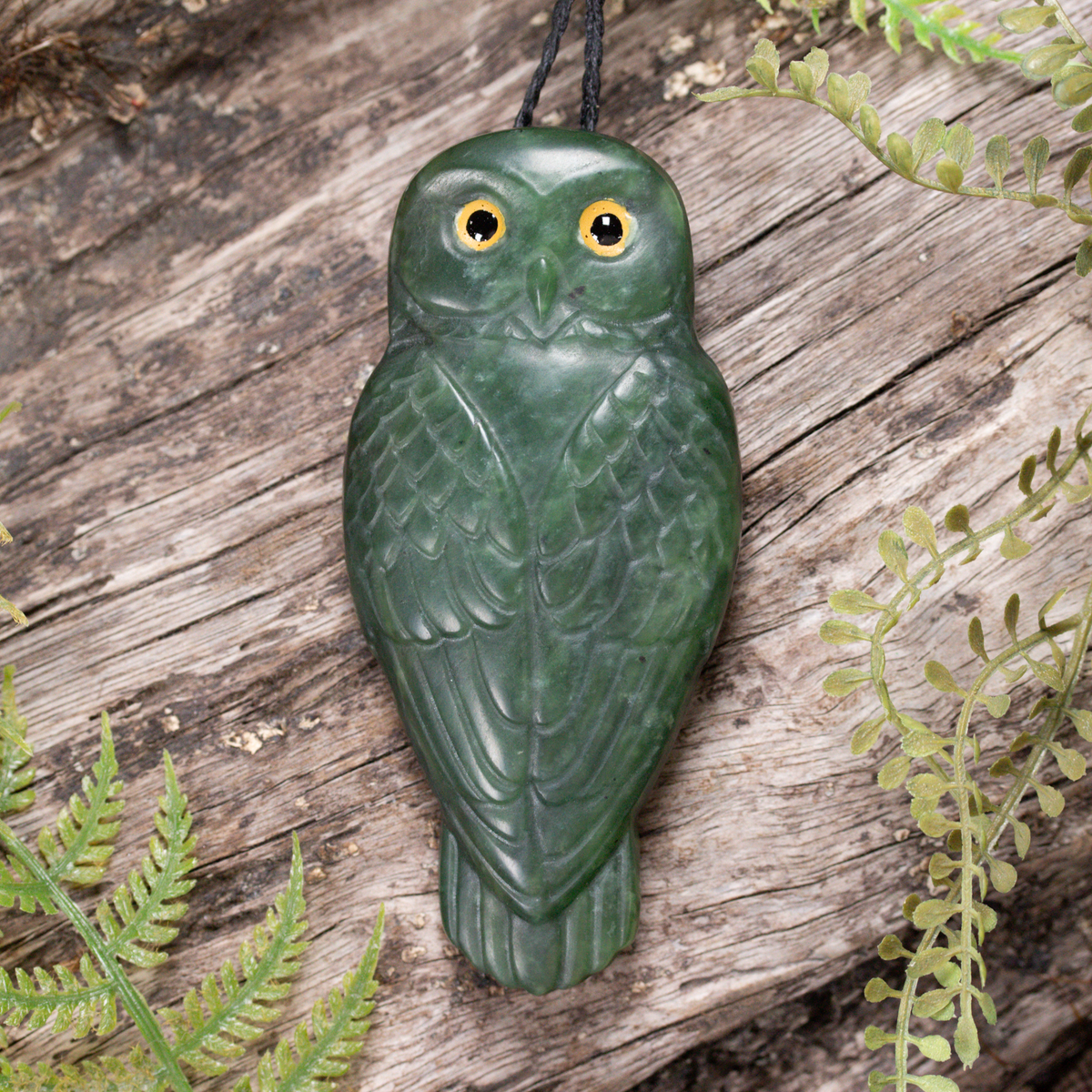NZ Greenstone Large Ruru Pendant Kawakawa Pounamu