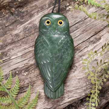 NZ Greenstone Large Ruru Pendant Kawakawa Pounamu
