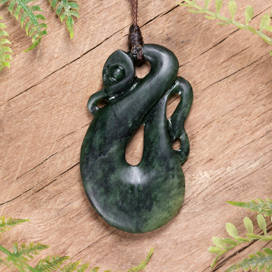 NZ Greenstone Small Manaia Pendant  Kawakawa Pounamu