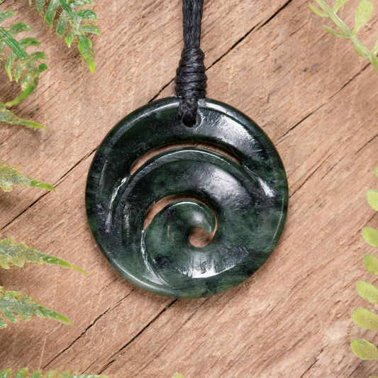 NZ Greenstone Small Koru Pendant  Kawakawa Pounamu