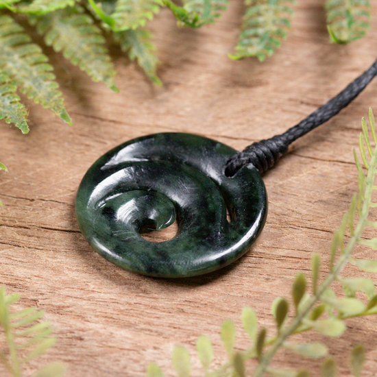 NZ Greenstone Small Koru Pendant  Kawakawa Pounamu