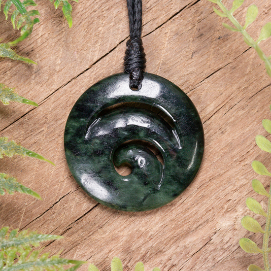 NZ Greenstone Small Koru Pendant  Kawakawa Pounamu