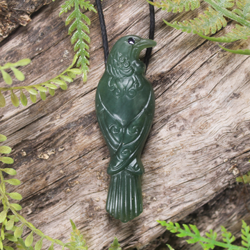NZ Greenstone Medium Tūī Pendant Tangiwai Pounamu