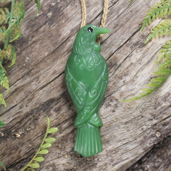 NZ Greenstone Medium Tūī Pendant Kahurangi Pounamu