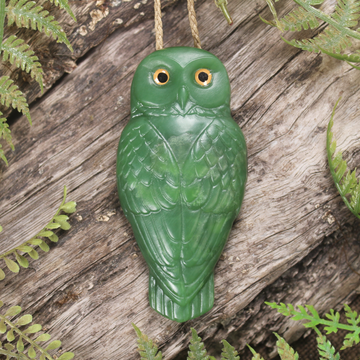 NZ Greenstone Large Ruru Pendant Kahurangi Pounamu