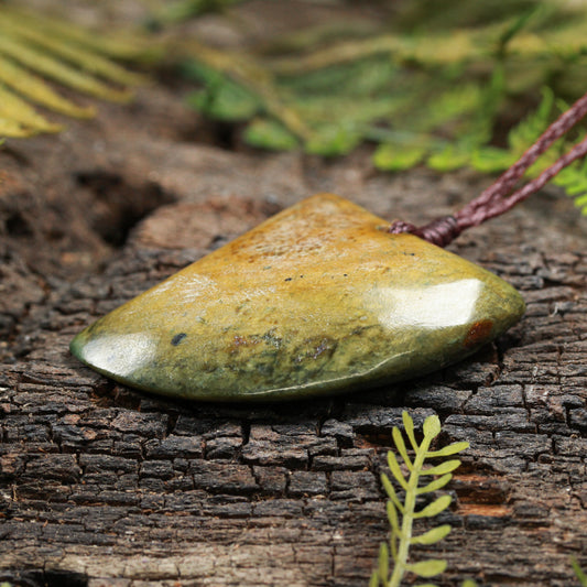 NZ Greenstone Medium Freeform Niho Taniwha Tooth Pendant (BN496) Flower Jade Pounamu