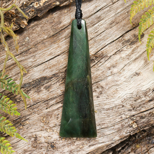 NZ Greenstone Medium Freeform Toki Pendant (BN501) Kawakawa Pounamu