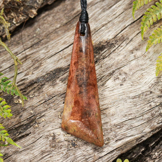 NZ Greenstone Small Freeform Toki Pendant (BT424) Fire Treated Pounamu