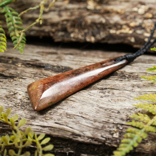 NZ Greenstone Small Freeform Toki Pendant (BT424) Fire Treated Pounamu