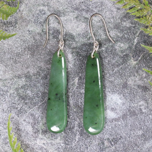 NZ Greenstone Small Roimata Earrings Hapopo Pounamu