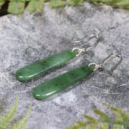 NZ Greenstone Small Roimata Earrings Hapopo Pounamu